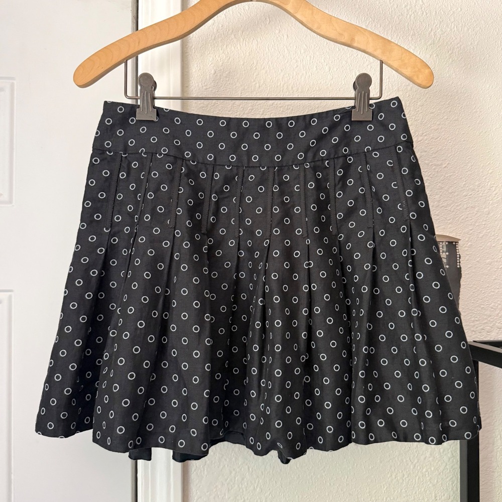 POLO JEANS COMPANY Ralph Lauren linen black dot polka‎ pleated mini skirt